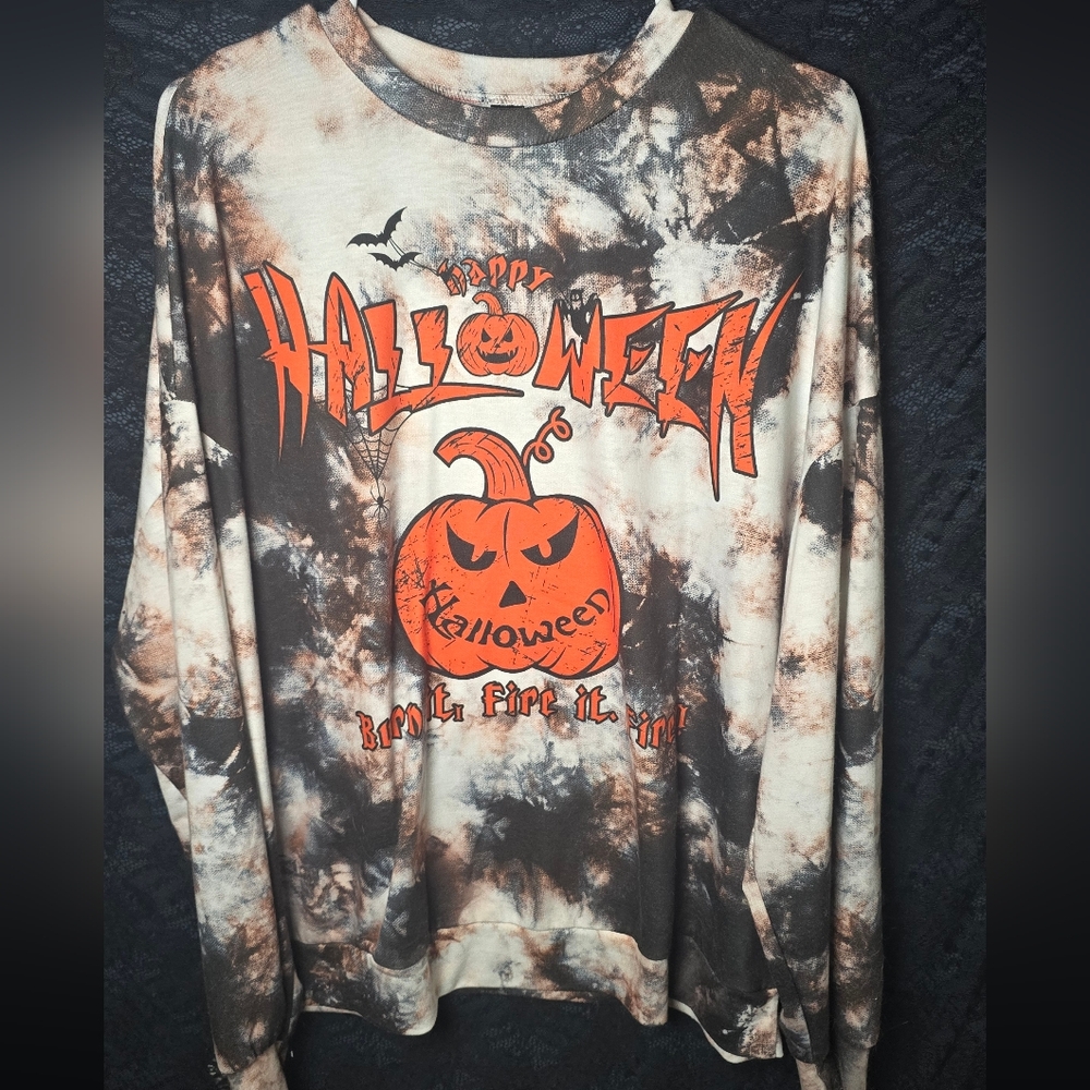 Halloween Tie-Dye Pumpkin Graphic Long Sleeve